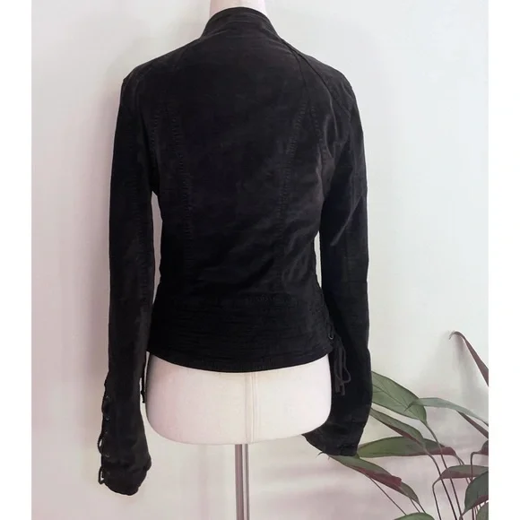 EUC Free People Lacey Velvet Corset Lace Tied Black Moto Jacket Small​​​​​
